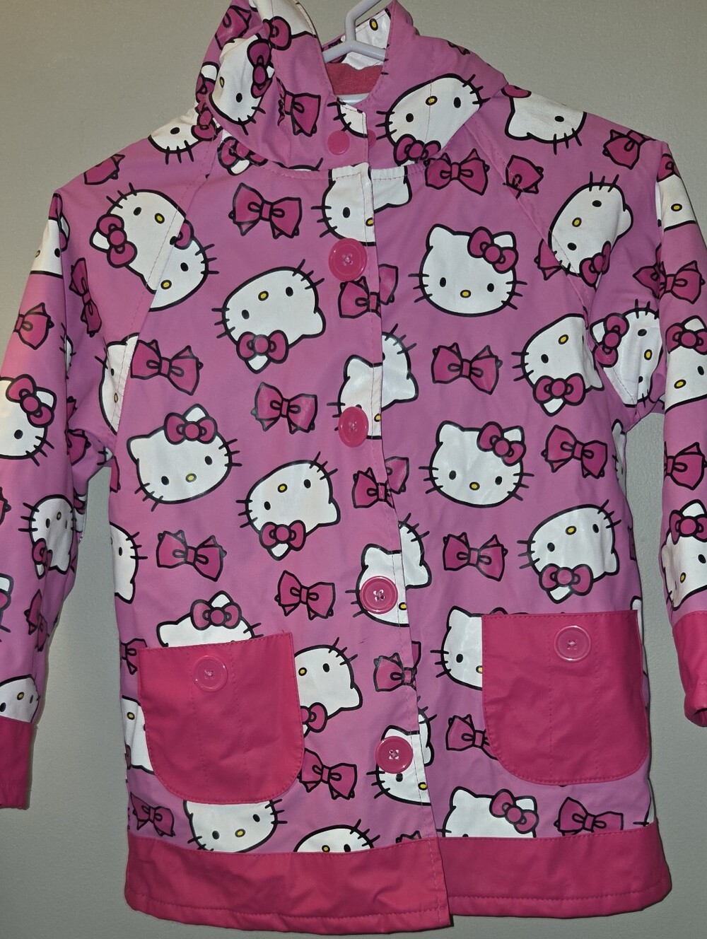 Western Chief Hello Kitty Kids Pink Hooded Rain Jacket Size 6